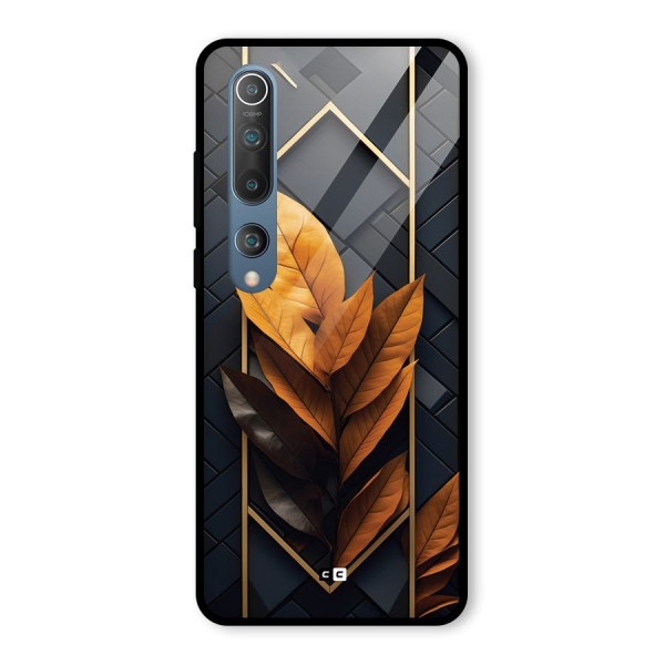Golden Leaf Pattern Glass Back Case for Mi 10