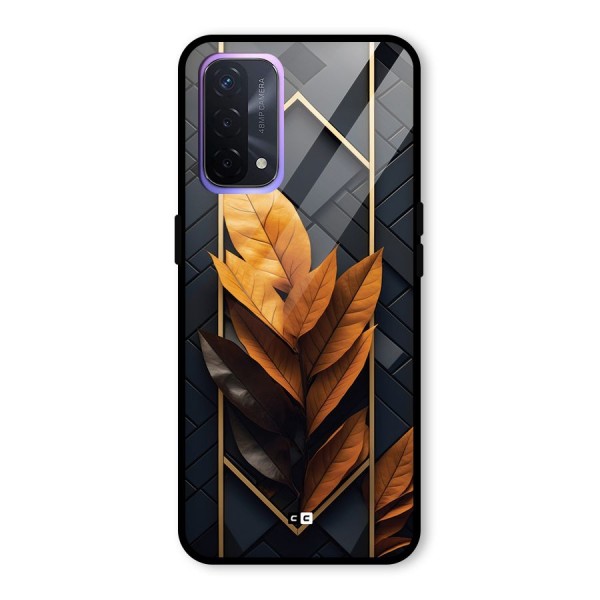 Golden Leaf Pattern Glass Back Case for Oppo A74 5G