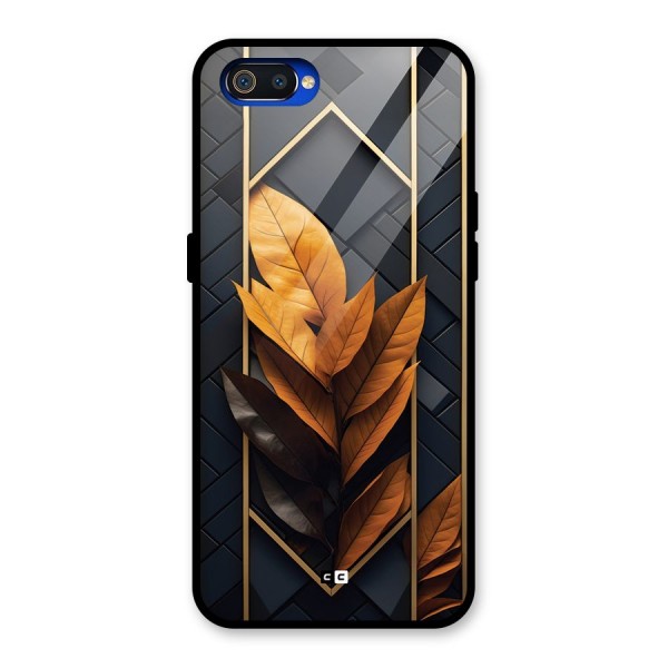 Golden Leaf Pattern Glass Back Case for Realme C2