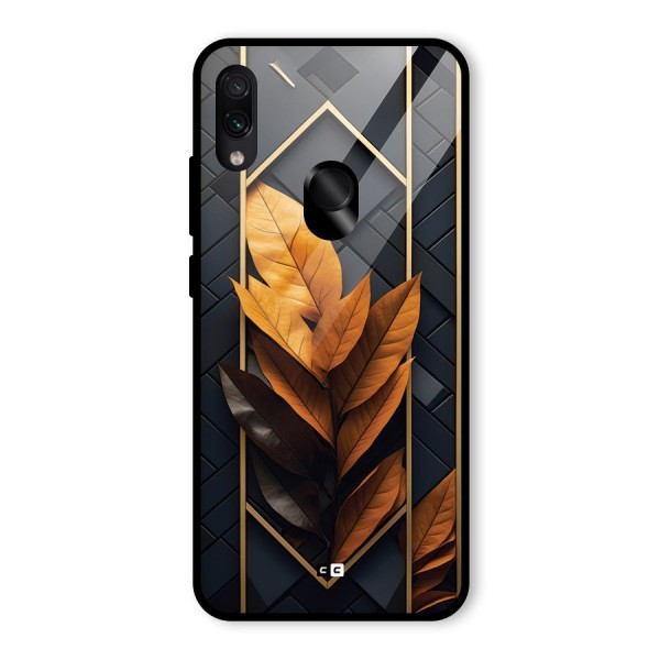 Golden Leaf Pattern Glass Back Case for Redmi Note 7S