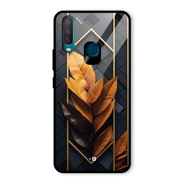 Golden Leaf Pattern Glass Back Case for Vivo Y12