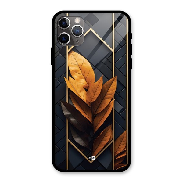 Golden Leaf Pattern Glass Back Case for iPhone 11 Pro Max