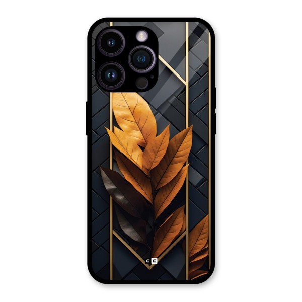 Golden Leaf Pattern Glass Back Case for iPhone 14 Pro Max