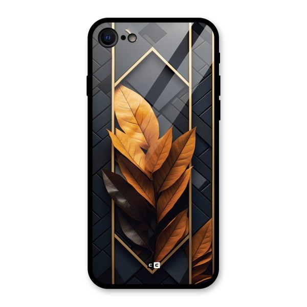 Golden Leaf Pattern Glass Back Case for iPhone SE 2022