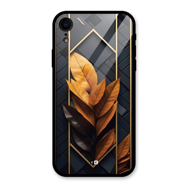 Golden Leaf Pattern Glass Back Case for iPhone XR