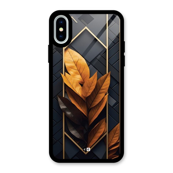 Golden Leaf Pattern Glass Back Case for iPhone XS