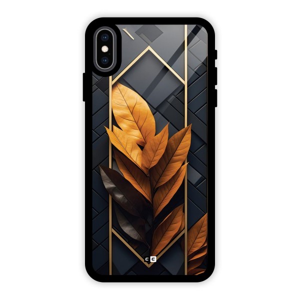 Golden Leaf Pattern Glass Back Case for iPhone XS Max