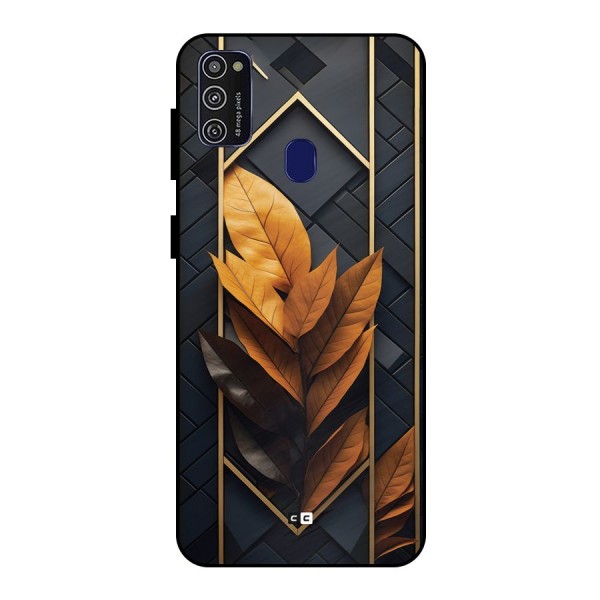 Golden Leaf Pattern Metal Back Case for Galaxy M21