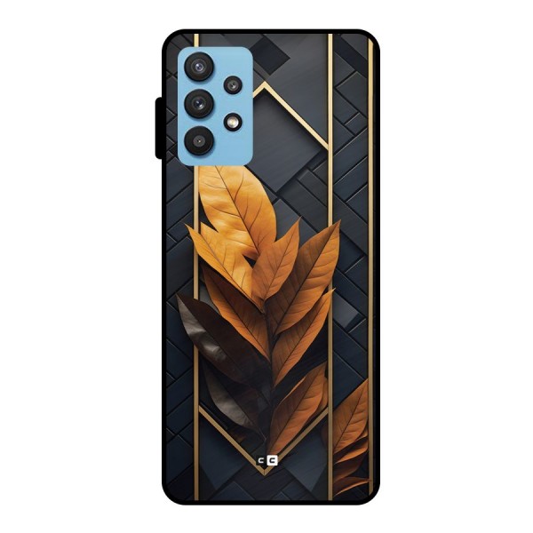 Golden Leaf Pattern Metal Back Case for Galaxy M32 5G