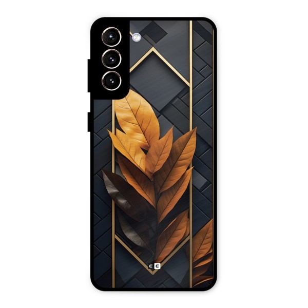 Golden Leaf Pattern Metal Back Case for Galaxy S21 Plus