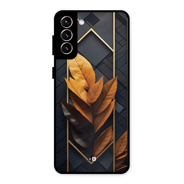 Golden Leaf Pattern Metal Back Case for Galaxy S21 Plus