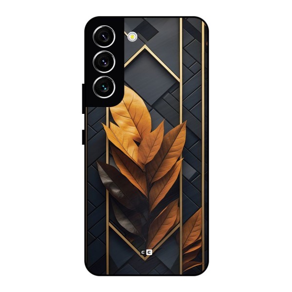 Golden Leaf Pattern Metal Back Case for Galaxy S22 5G