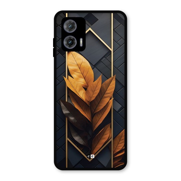 Golden Leaf Pattern Metal Back Case for Moto G73
