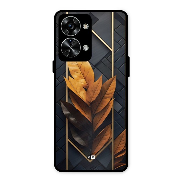 Golden Leaf Pattern Metal Back Case for OnePlus Nord 2T