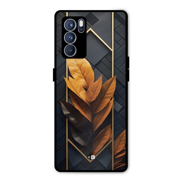 Golden Leaf Pattern Metal Back Case for Oppo Reno6 Pro 5G