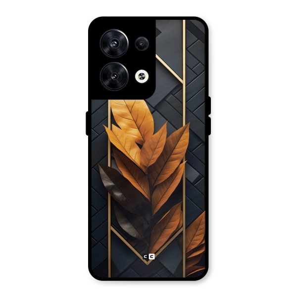 Golden Leaf Pattern Metal Back Case for Oppo Reno8 5G