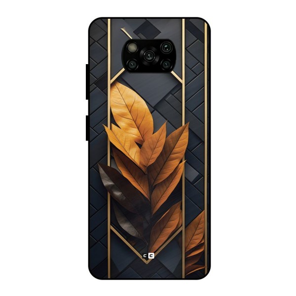Golden Leaf Pattern Metal Back Case for Poco X3