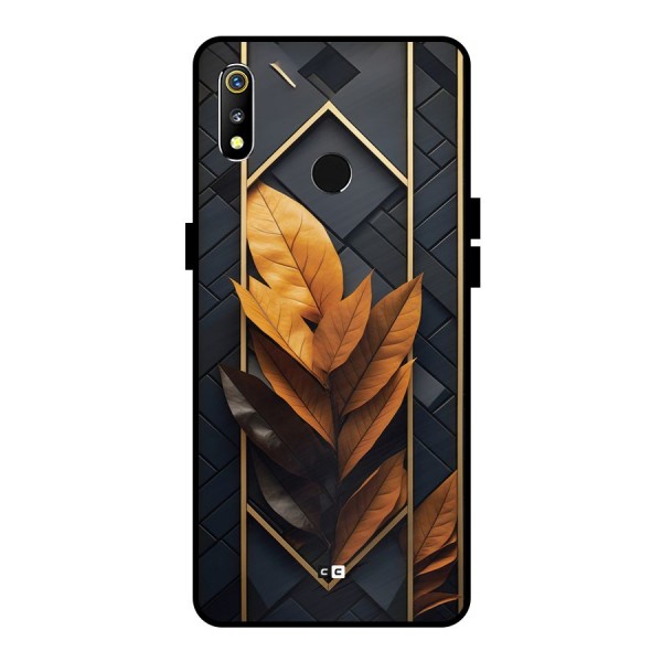 Golden Leaf Pattern Metal Back Case for Realme 3i