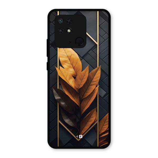 Golden Leaf Pattern Metal Back Case for Redmi 10 Power