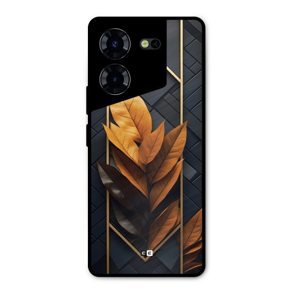 Golden Leaf Pattern Metal Back Case for Tecno Pova 5 Pro 5G