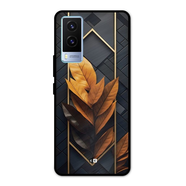 Golden Leaf Pattern Metal Back Case for Vivo V21e 5G