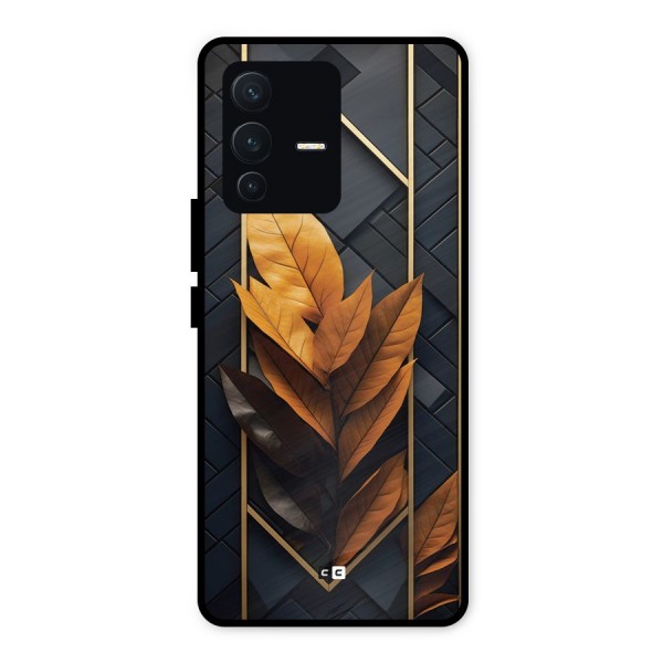 Golden Leaf Pattern Metal Back Case for Vivo V23 5G