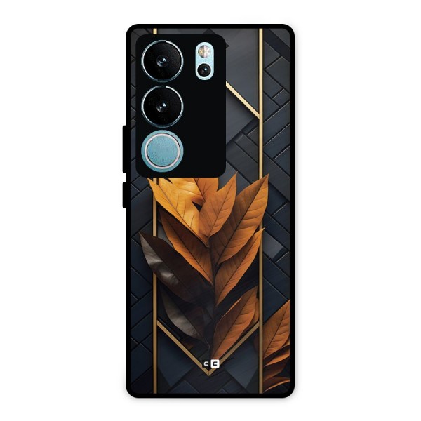 Golden Leaf Pattern Metal Back Case for Vivo V29