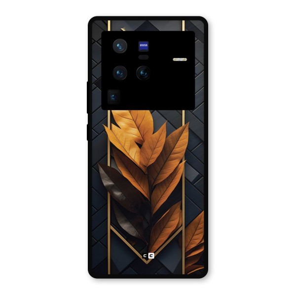 Golden Leaf Pattern Metal Back Case for Vivo X80 Pro