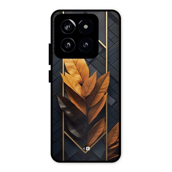 Golden Leaf Pattern Metal Back Case for Xiaomi 14