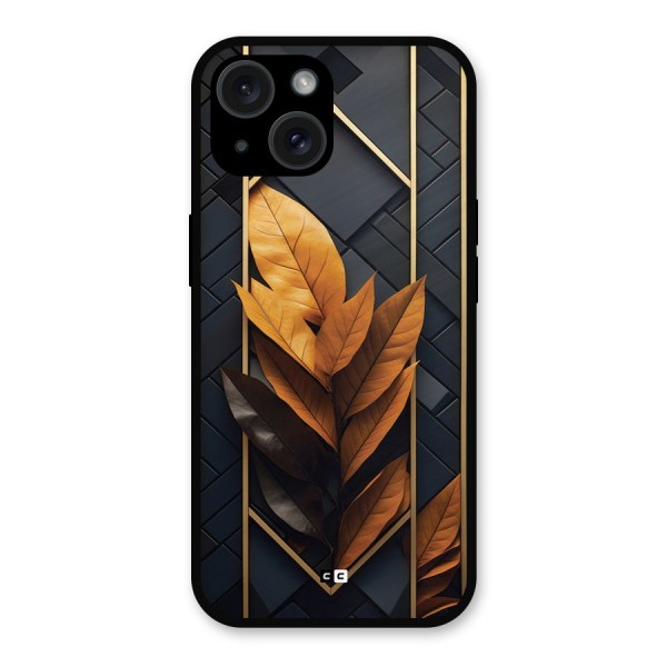 Golden Leaf Pattern Metal Back Case for iPhone 15
