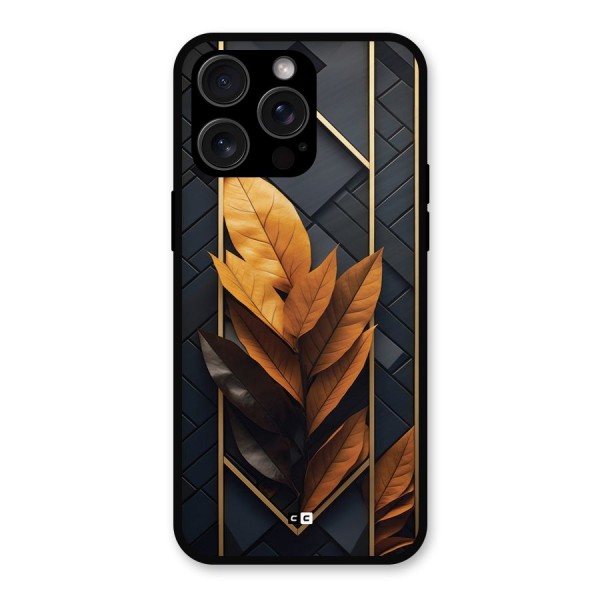 Golden Leaf Pattern Metal Back Case for iPhone 15 Pro Max