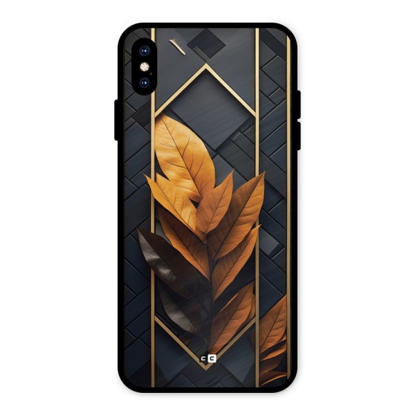 Golden Leaf Pattern Metal Back Case for iPhone XS Max