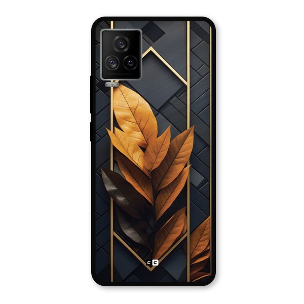 Golden Leaf Pattern Metal Back Case for iQOO 7 Legend 5G