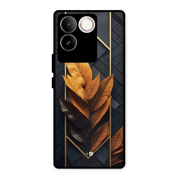 Golden Leaf Pattern Metal Back Case for iQOO Z7 Pro