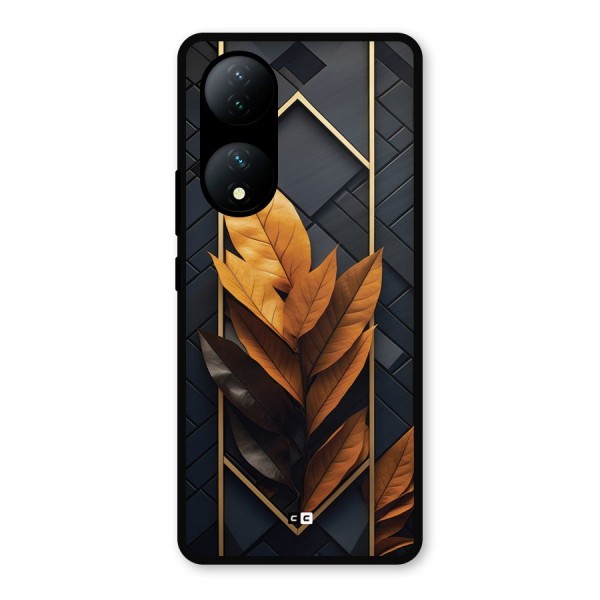 Golden Leaf Pattern Metal Back Case for iQOO Z7s