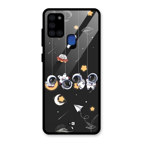 Hanging Astronauts Glass Back Case for Galaxy A21s