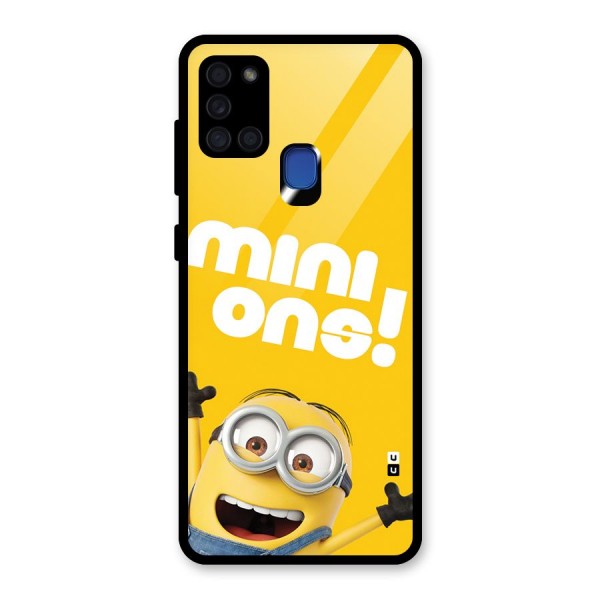 Happy Minion Glass Back Case for Galaxy A21s
