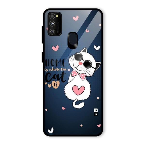 Home Where Cat Glass Back Case for Galaxy M30s