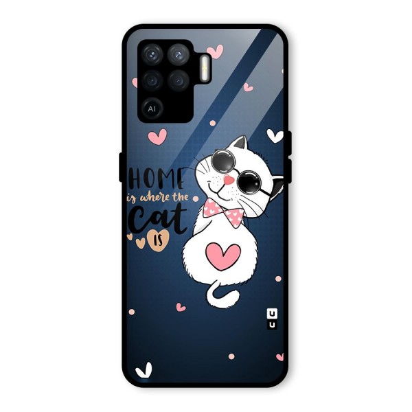 Home Where Cat Glass Back Case for Oppo F19 Pro