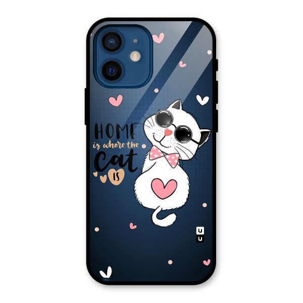 Home Where Cat Glass Back Case for iPhone 12 Mini