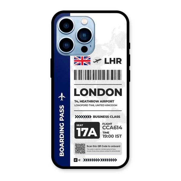 International Boarding Pass London Glass Back Case for iPhone 13 Pro
