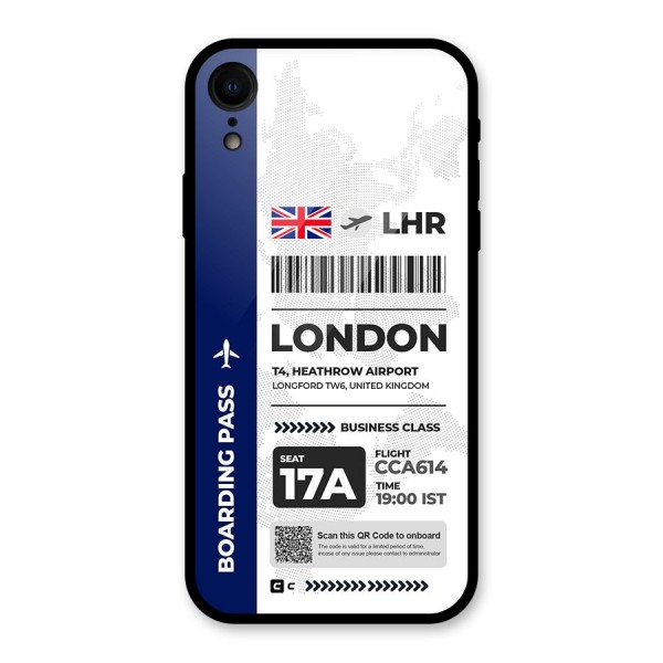 International Boarding Pass London Glass Back Case for iPhone XR