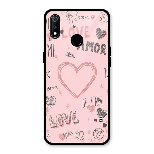 Love Amor Glass Back Case for Realme 3