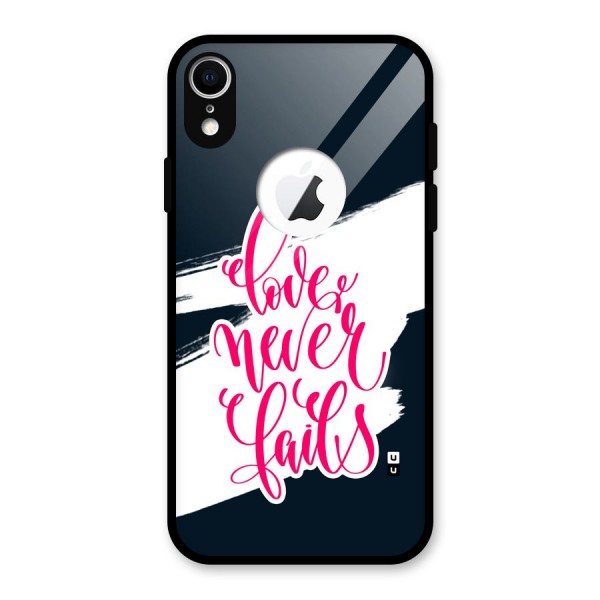 Love Never Fails Glass Back Case for iPhone XR Logo Cut