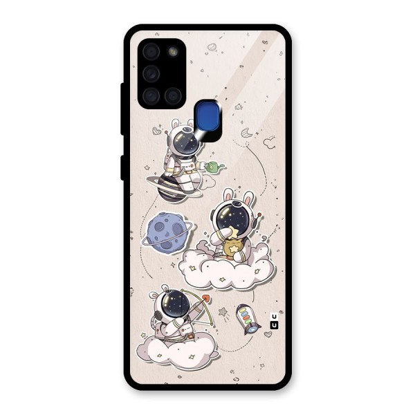 Lovely Astronaut Playing Glass Back Case for Galaxy A21s