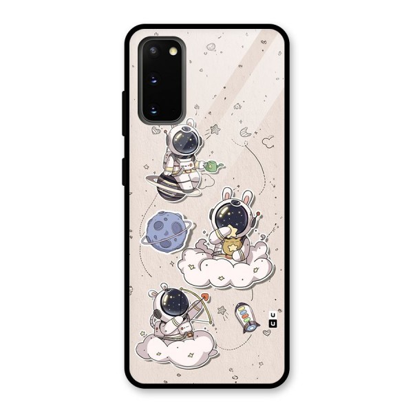 Lovely Astronaut Playing Glass Back Case for Galaxy S20