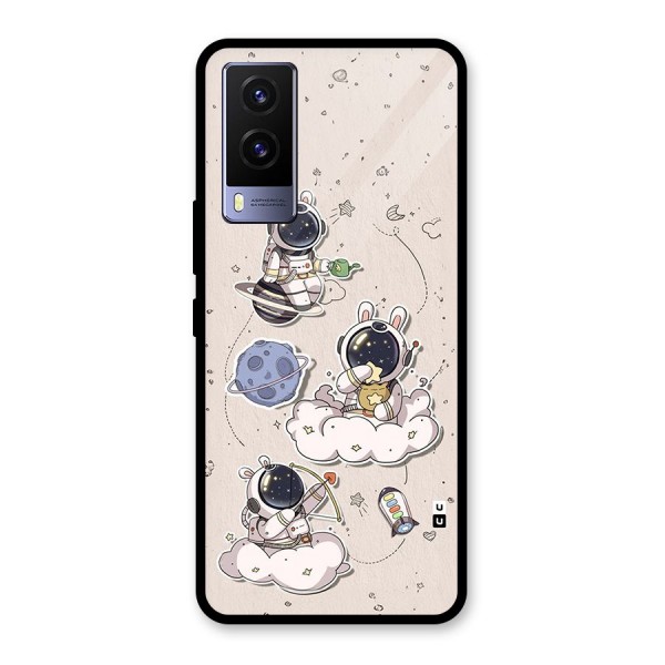 Lovely Astronaut Playing Glass Back Case for Vivo V21e 5G