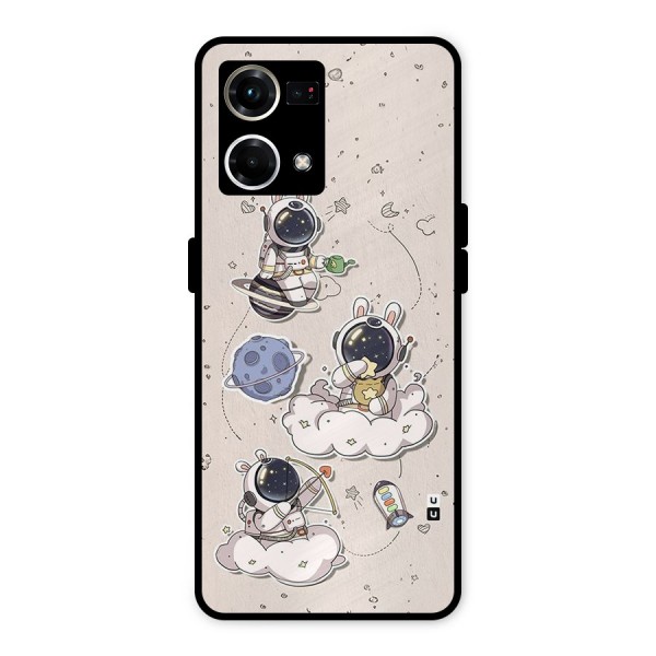 Lovely Astronaut Playing Metal Back Case for Oppo F21 Pro 4G