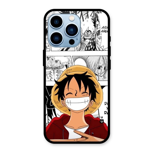 Manga Style Luffy Glass Back Case for iPhone 13 Pro