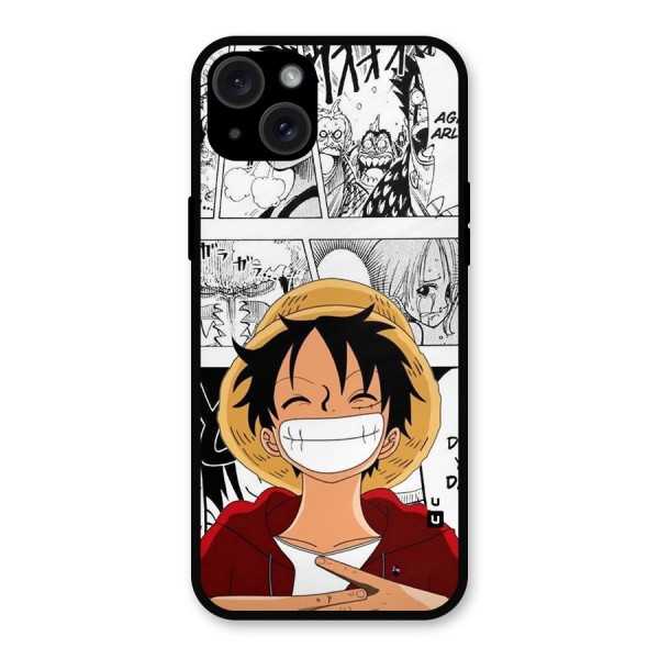 Manga Style Luffy Metal Back Case for iPhone 15 Plus